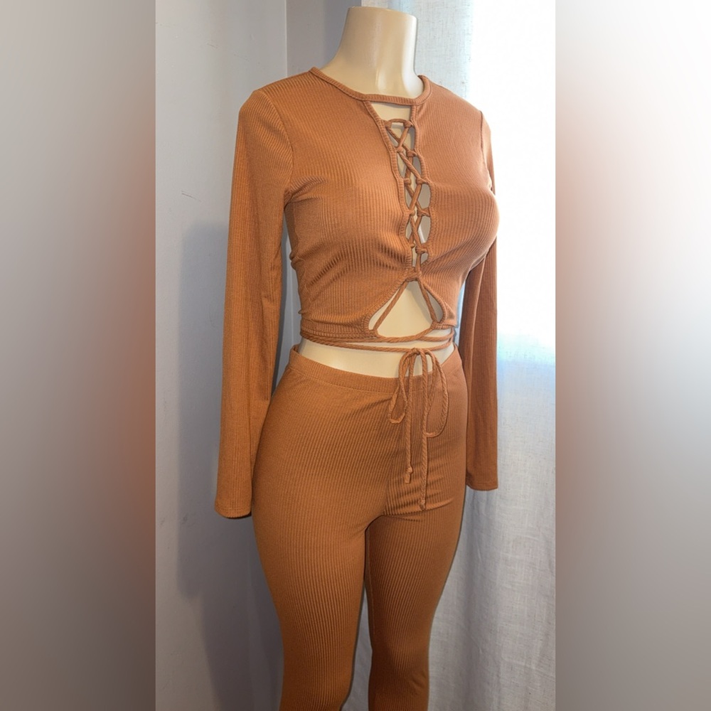 Rust Orange Lace-Up Two-Piece Set